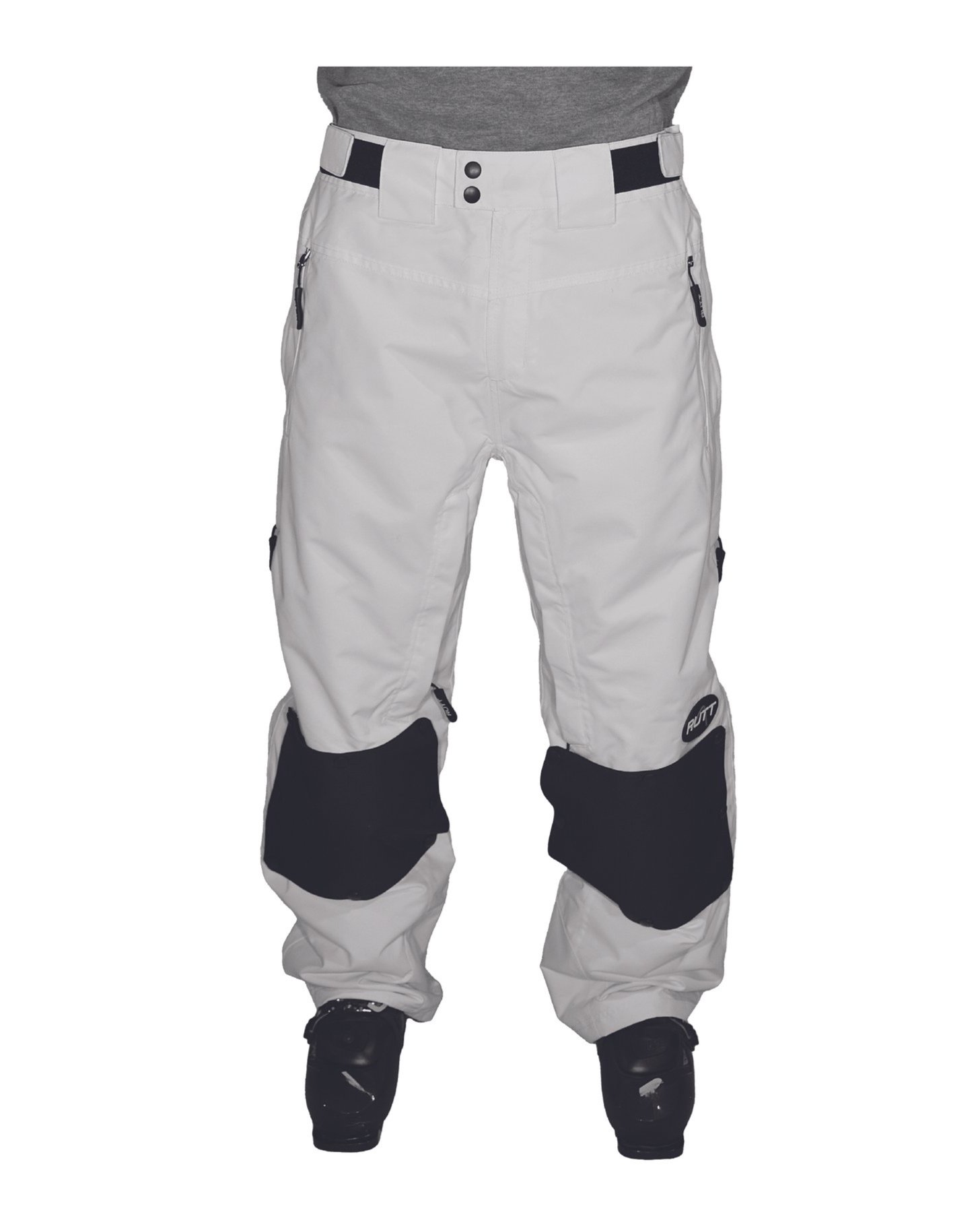 RUTT CLASSIC MOGUL PANTS, WHITE INSULATED W/ Black Patches — RUTT MOGUL PANTS RUTT CLASSIC MOGUL PANTS, WHITE INSULATED W/ Black Patches — RUTT MOGUL PANTS